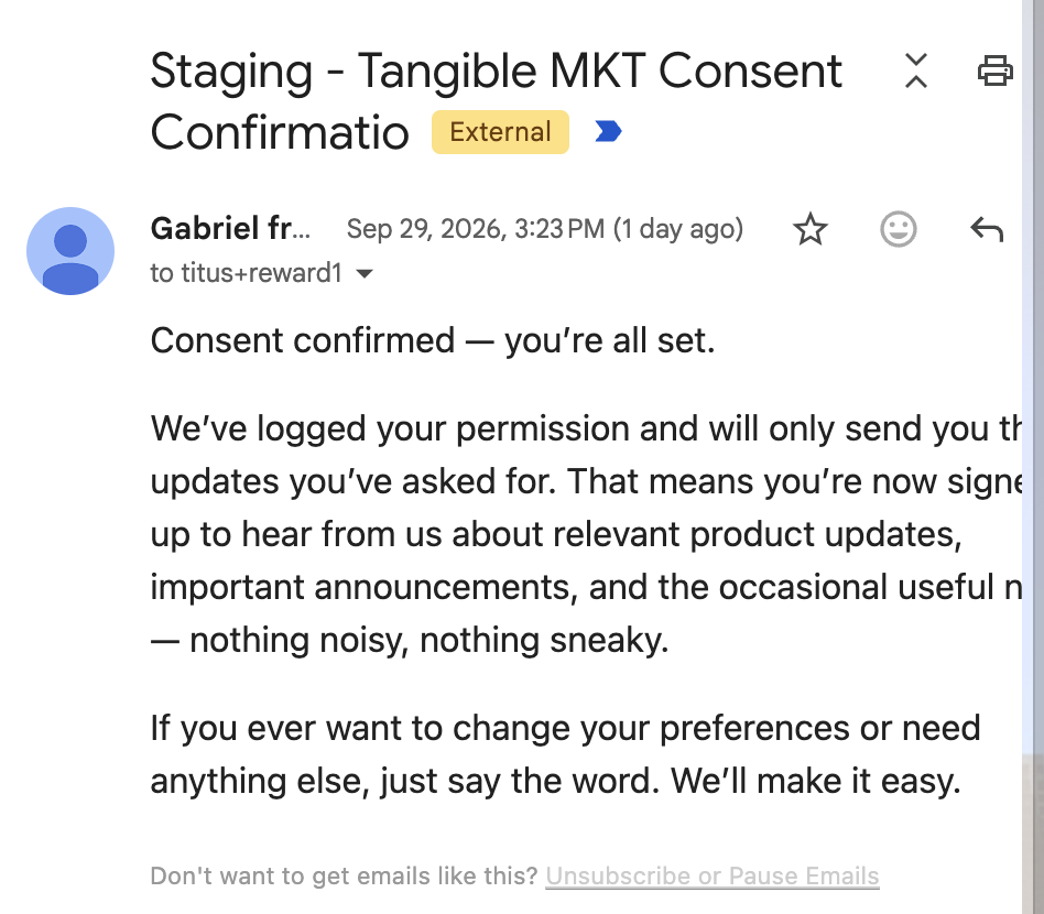 Received staging consent-confirmed email