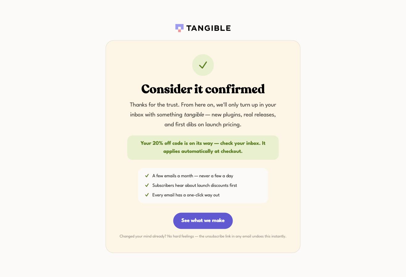 Confirmation page with reward message